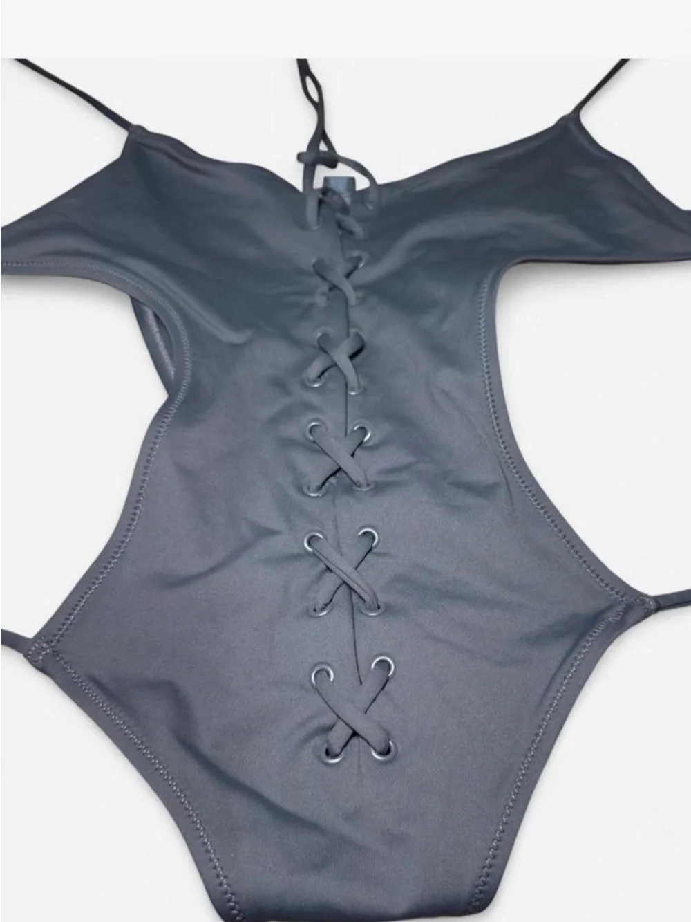 SKIMS Charcoal Lace-Up One-Piece Swimsuit